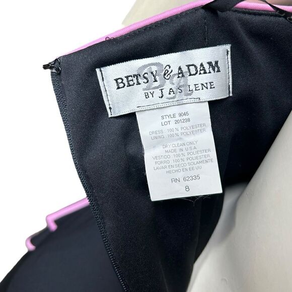 90’s Vintage Betsy and Adam Black Strapless Dress Pink Accent Asymmetrical Knee - Picture 7 of 10